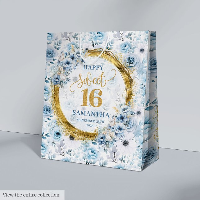 Klassiska Dusty Blue Sweet sixteen Guld Glitter Ba (Classic Dusty Blue Sweet Sixteen Gold Glitter Bags)