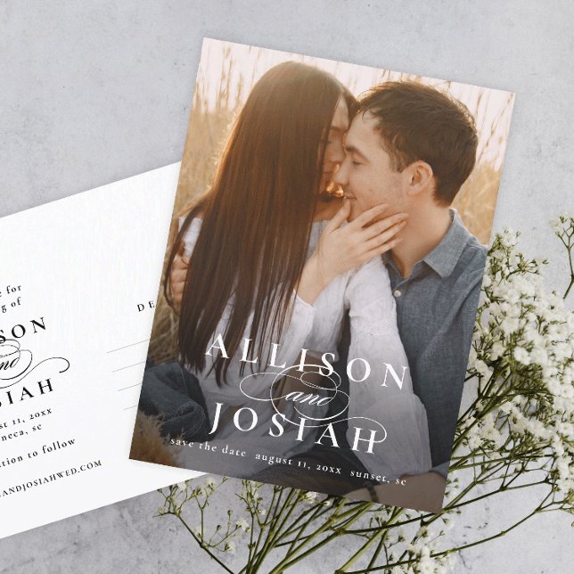 Klassiska Eleganta Namn Foto Bröllop Spara Datum Meddelande Vykort (Skapare uppladdad)