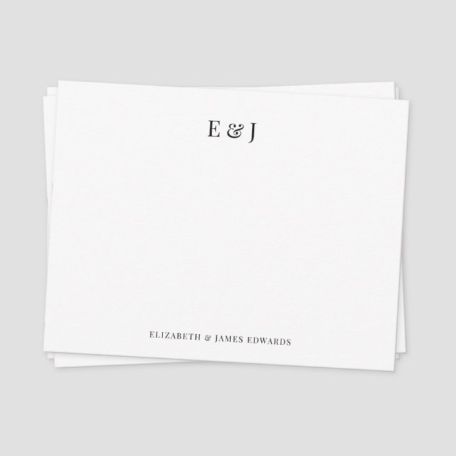 Klassiska Eleganta Parinitialer Personliga Anteckningskort (Classic black serif font couple monogram note card)