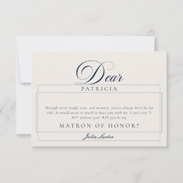 Klassiska Elfenbensblå Matron of Honor Förslagskor Inbjudningar (Framsida)