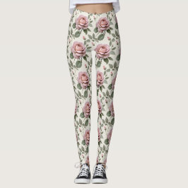 Klassiska engelska rosor i mjuka nyanser av rosa leggings
