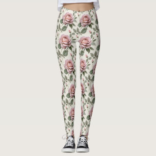 Klassiska engelska rosor i mjuka nyanser av rosa leggings