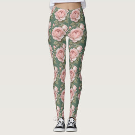 Klassiska engelska rosor i rosablå rosa leggings