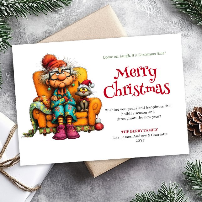 Klassiska Excentriska Kvinnliga Tecknade Julhumork Julkort (Classic Quirky Woman Cartoon Christmas Humor Greeting Card

)