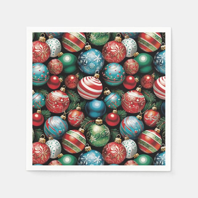 Klassiska flerfärgade chrismas-prydnader pappersservett (Framsidan)