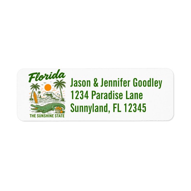 Klassiska Florida - Solskensstaten  Returadress Etikett (Framsidan)