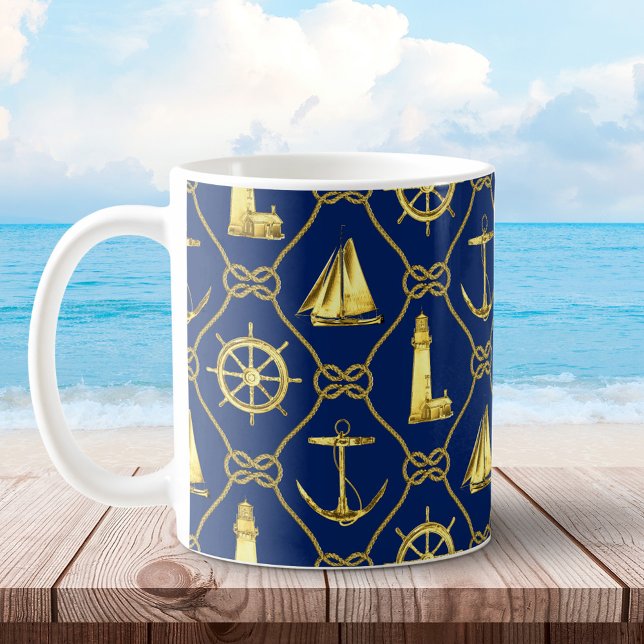 Klassiska flottans blå och Guld Rope Knoves Kaffemugg (Skapare uppladdad)