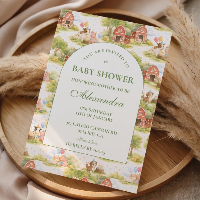 Klassiska gårdsdjur Baby Shower på ladan Inbjudningar (Skapare uppladdad)
