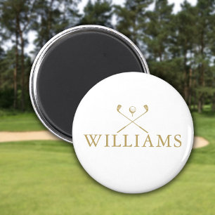 Klassiska golfklubbor med personligt namn i guld magnet