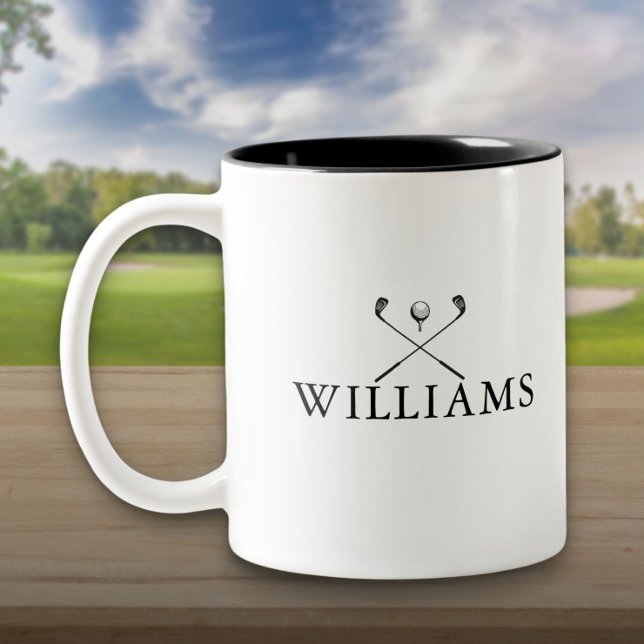 Klassiska golfklubbor med personligt namn Två-Tonad mugg (Classic Personalized Name Golf Clubs Two-Tone Coffee Mug)