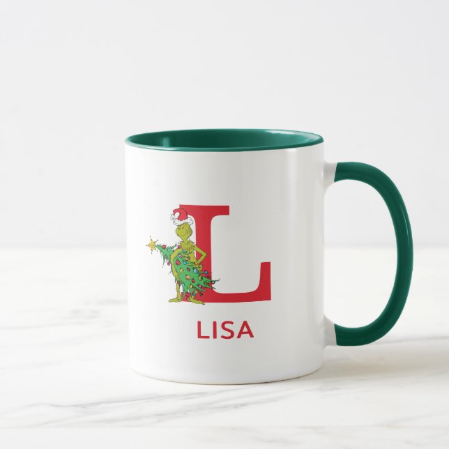 Klassiska Grinch | Busiga namn & monogram L Mugg (Höger)