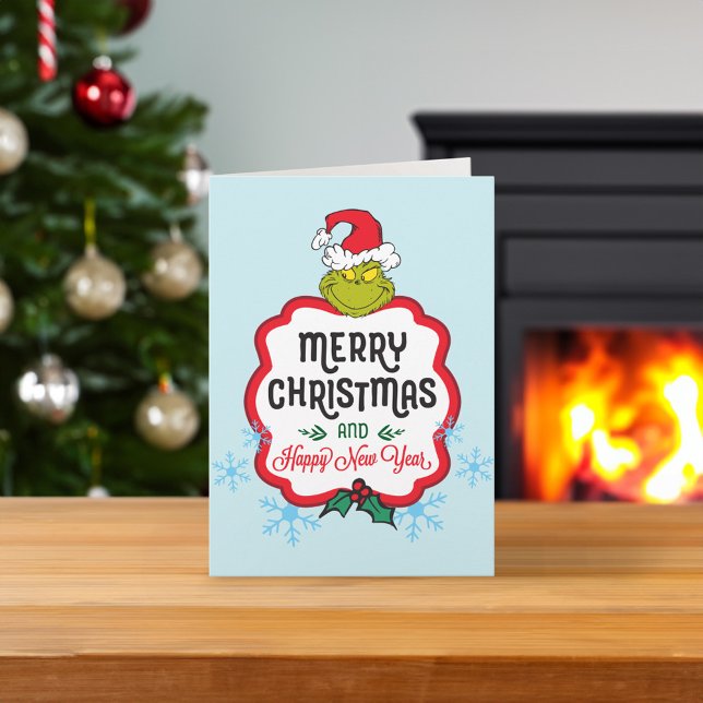 Klassiska Grinch | God Jul & Gott Nytt År Helgkort (Card on table)