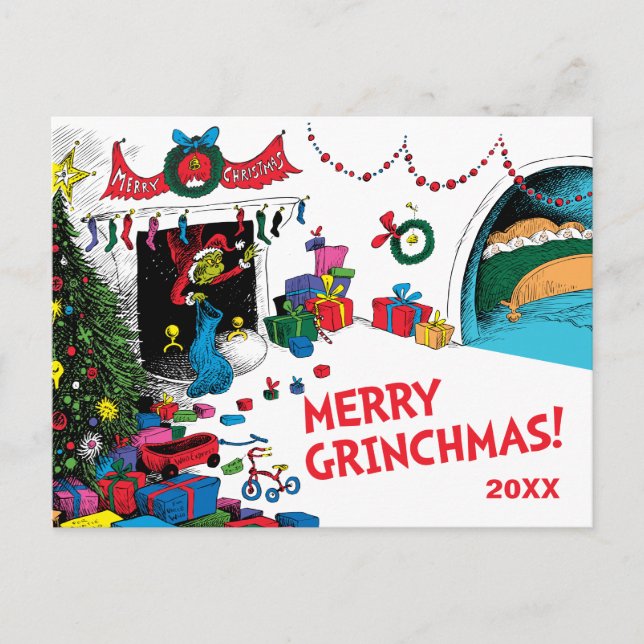 Klassiska Grinch | Grinch i skorsten Helg Vykort (Framsida)