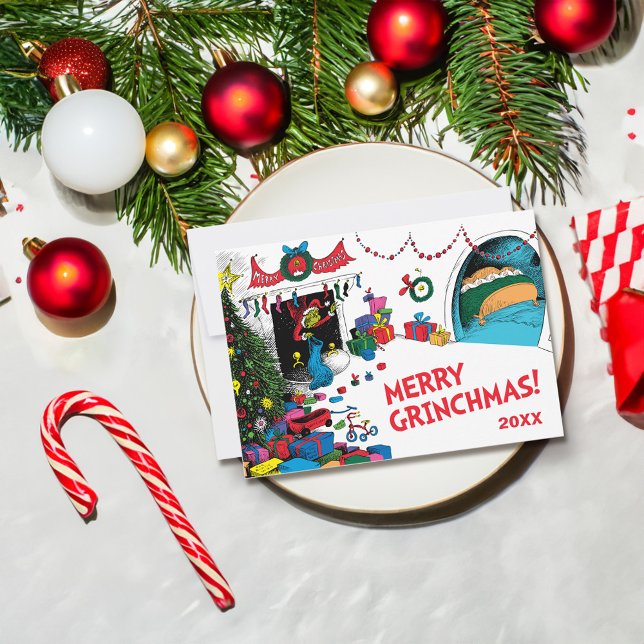 Klassiska Grinch | Grinch i skorsten Julkort (Card on table)