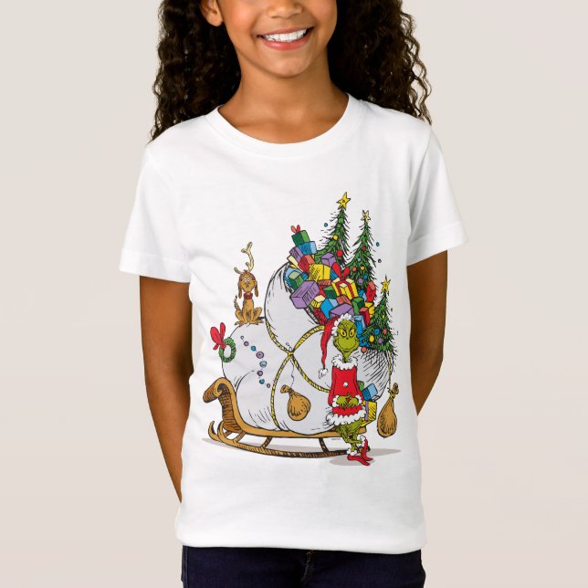 Klassiska Grinch | Grinch & Max med släde T-shirt (Framsida)