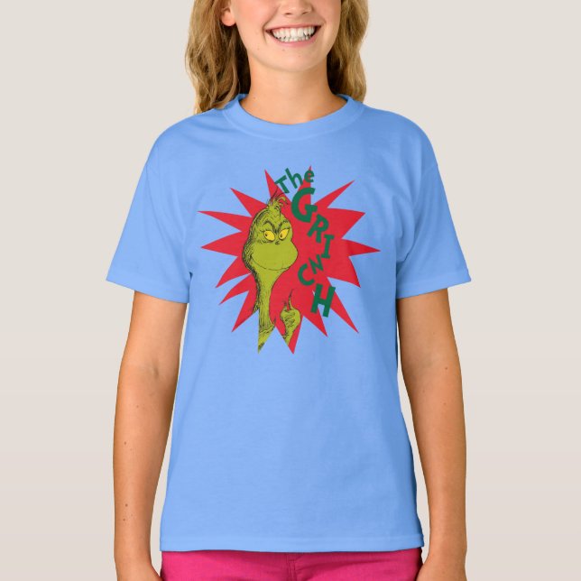 Klassiska Grinch | Röda Stjärnexplosioner T Shirt (Framsida)
