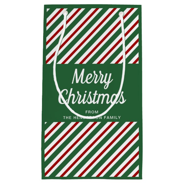 Klassiska gröna och röda ränder God Jul (Framsidan)