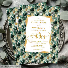 Klassiska Grönt Guld Foliage-Bröllopsinbjudningar Inbjudningar