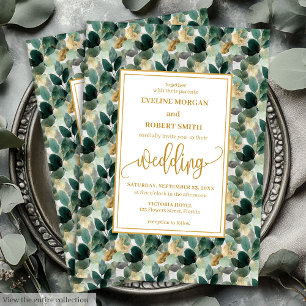 Klassiska Grönt Guld Foliage-Bröllopsinbjudningar Inbjudningar