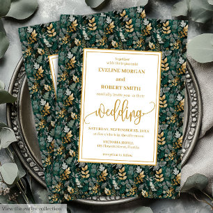 Klassiska Grönt Guld Foliage-Bröllopsinbjudningar Inbjudningar