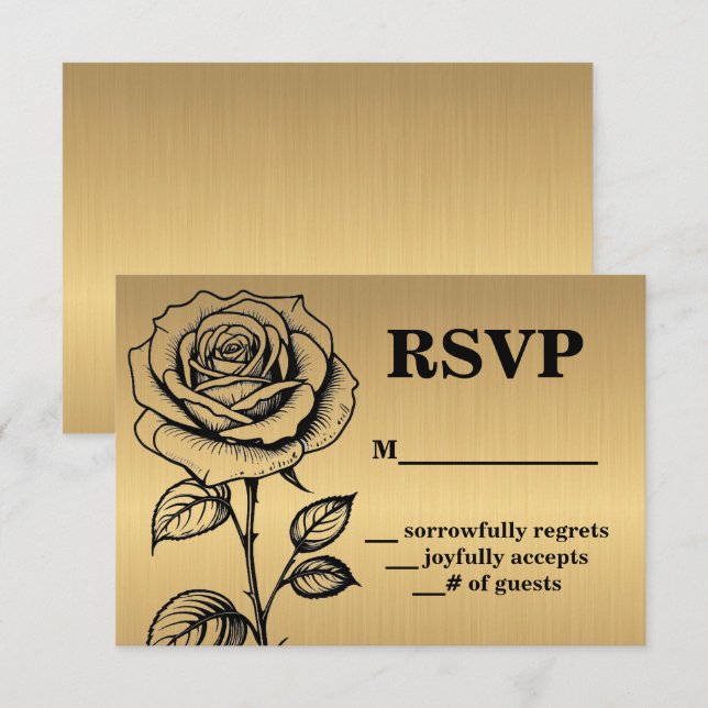 Klassiska Guld Svarta Ros RSVP-bifogade kort (Fram/baksida)