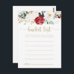 Klassiska guldbuketter med blomster hinklista kort<br><div class="desc">Dessa klassiska guldbuketter med blomster hinklista kort är den perfekta aktiviteten för en rustik bröllopsfest eller brudvisning. Designen har vattenfärg vita,  vinröda och gyllene blommor och bär med gröna blad arrangerade i eleganta buketter.

Ändra formuleringen för att passa alla livshändelser. Hinklistskylt säljs separat.</div>