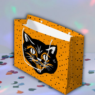 Klassiska Halloween Black Cat Lycklig Ansikte Blac