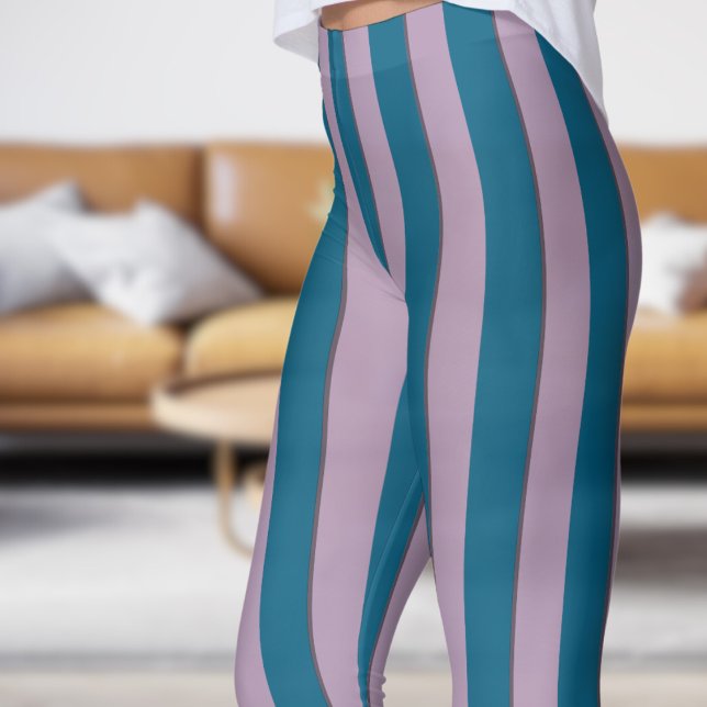 Klassiska havsblått och Rosa Mönster Leggings (Classic Ocean Blue and Pink Strip Pattern Leggings)