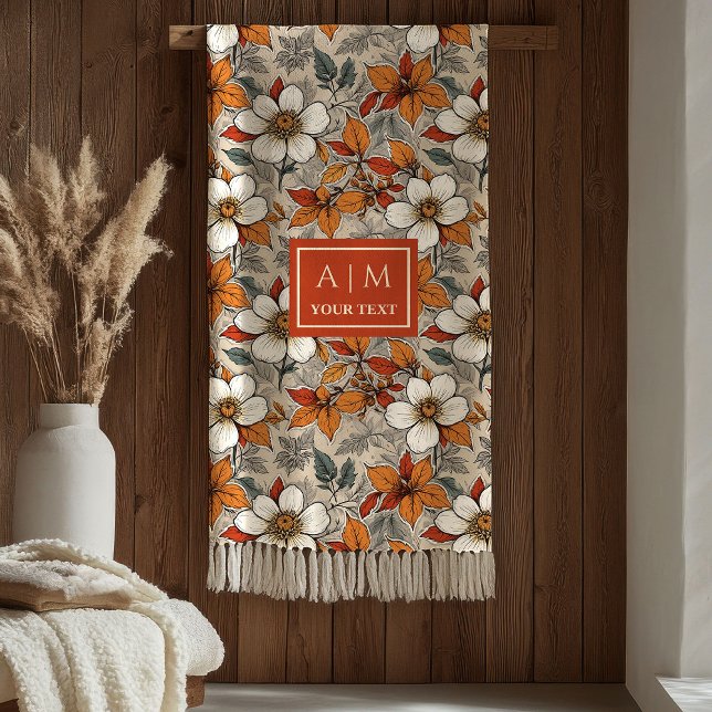 Klassiska höstblommor Olivgrön Terrakottafilt Fleecefilt (Classic Fall Flowers Olive Green Terracotta Blanket

)