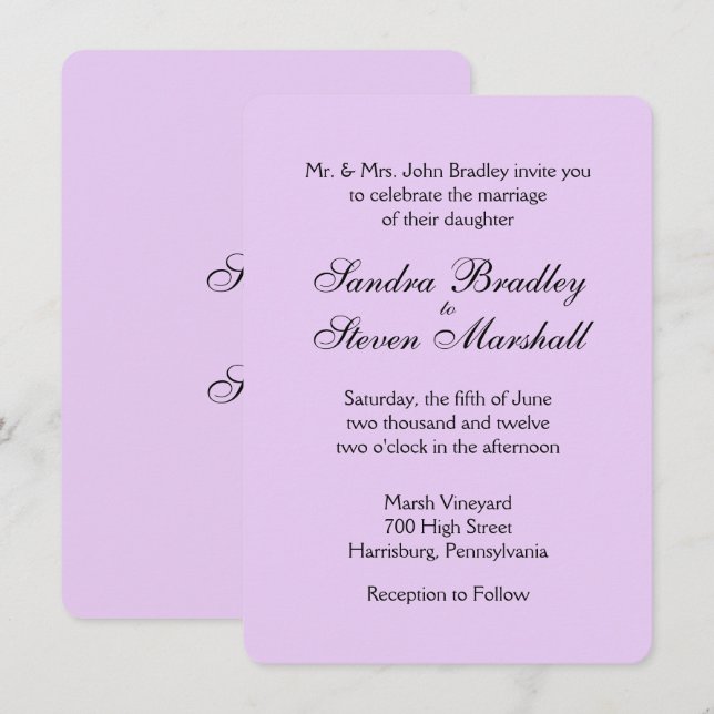 Klassiska inbjudningar till Lavender-bröllop (Fram/baksida)