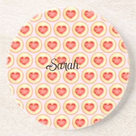 Klassiska jordgubbshjärttumavtryckskookies underlägg