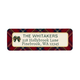 Klassiska jul-adressetiketter med tartan-ruta returadress etikett