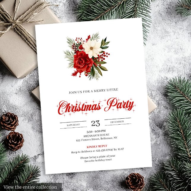 Klassiska julblommor Botanisk jul  Inbjudningar (Classic Christmas Flowers Botanical christmas invitation

)