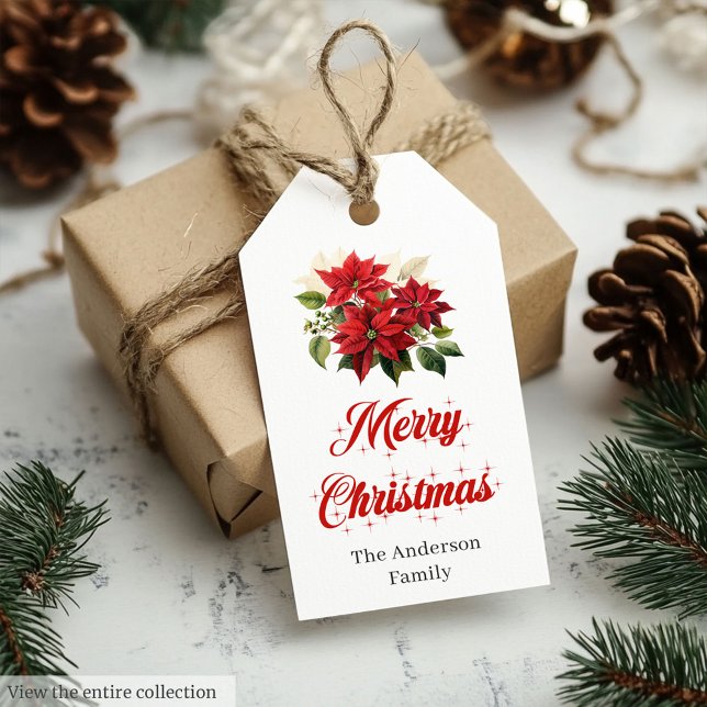 Klassiska julblommor Botaniska firandemärken Presentetikett (Classic Christmas Flowers Botanical Holiday Gift Tag

)