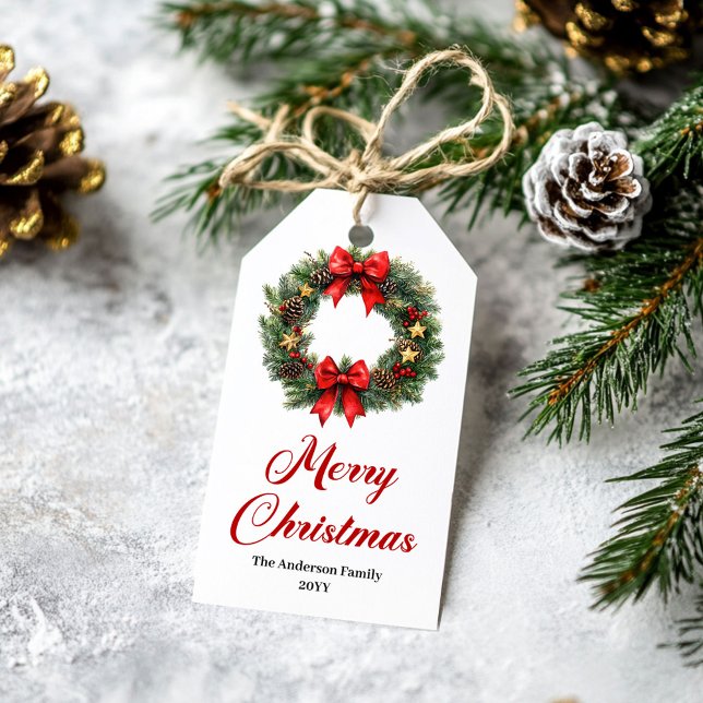 Klassiska julkrans personliga presenttaggar presentetikett (Classic Christmas Wreath Personalized Gift Tag)