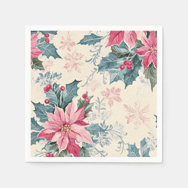 Klassiska julpoinsettia-blommor papper pappersservett (Framsidan)