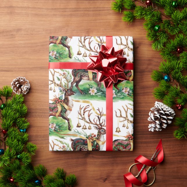 Klassiska julrenar och Guld Klockor Presentpapper (Julgåva)