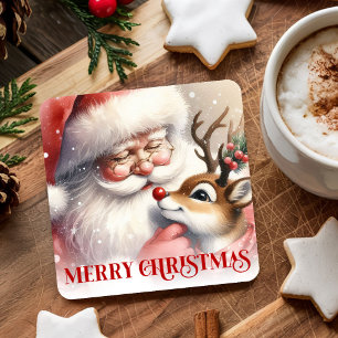Klassiska julunderlägg Santa Claus Rudolf Underlägg Papper Kvadrat