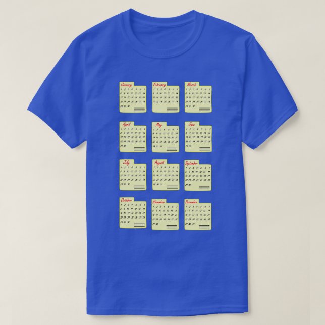 Klassiska kalendermånader varje år t shirt (Design framsida)