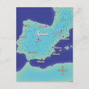 Klassiska Karta i Spanien Vykort