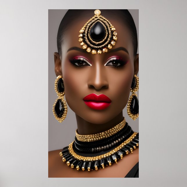 Klassiska kvinnor Mode African guld Black jewel ge Poster (Framsidan)
