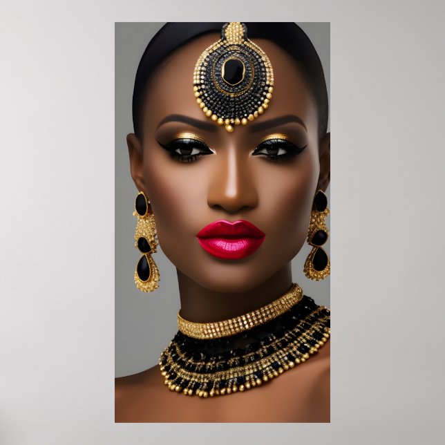 Klassiska kvinnor Mode African guld Black jewelry Poster (Framsidan)