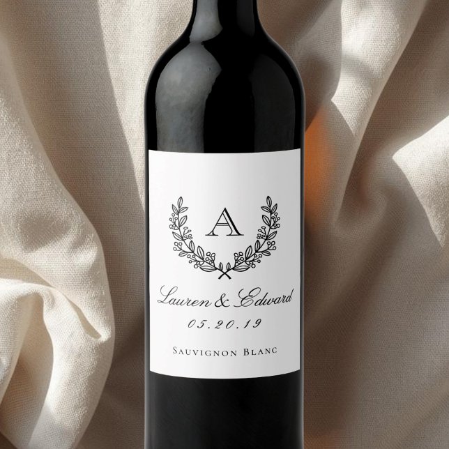 Klassiska Laurbärmonogram Bröllops Vinkrus Etikett (Skapare uppladdad)