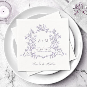 Klassiska Lavendel Blommiga Kam Wedding Monogram Pappersservett