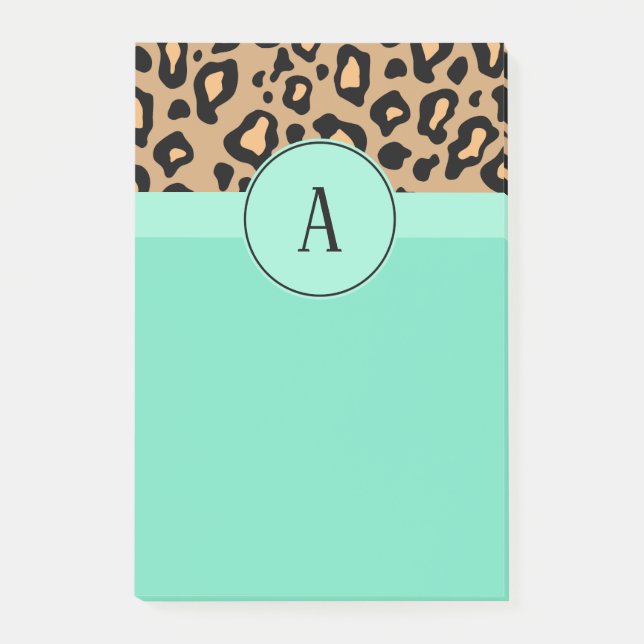 Klassiska Leopardmönstrade Post It-block med monog Post-it Block (Framsida)