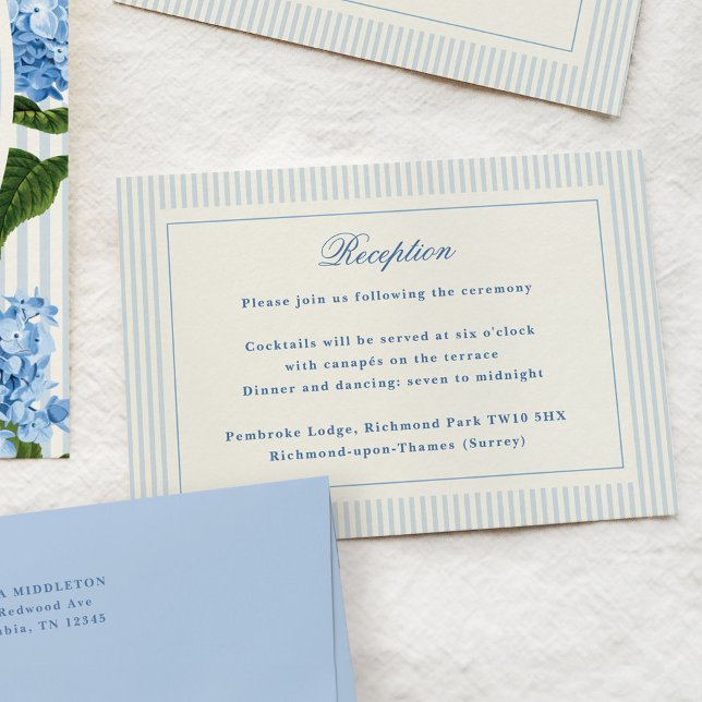 Klassiska ljusblå ränder mottagning tilläggskort (classic blue stripes wedding reception card)