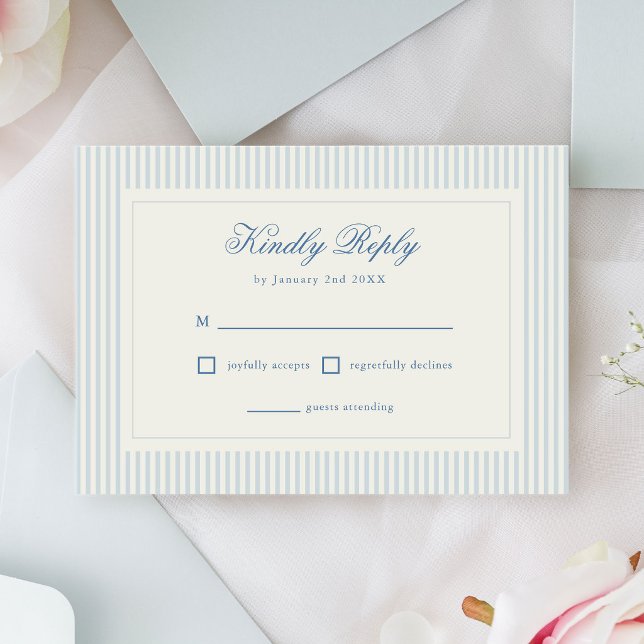 Klassiska ljusblå randiga bröllops-RSVP OSA Kort (classic light blue stripes formal wedding RSVP card)