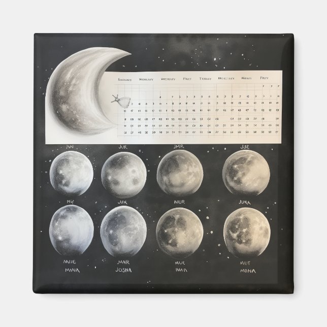 Klassiska löparfaser - Retro Celestial Calendar Pr Magnet (Framsidan)