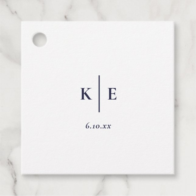 Klassiska Märkre med blå monogram-bröllopsgåva Gåvor Etiketter (Framsida)