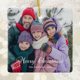 Klassiska Merry Christmas Kalligrafi Foton Julgransprydnad Keramik